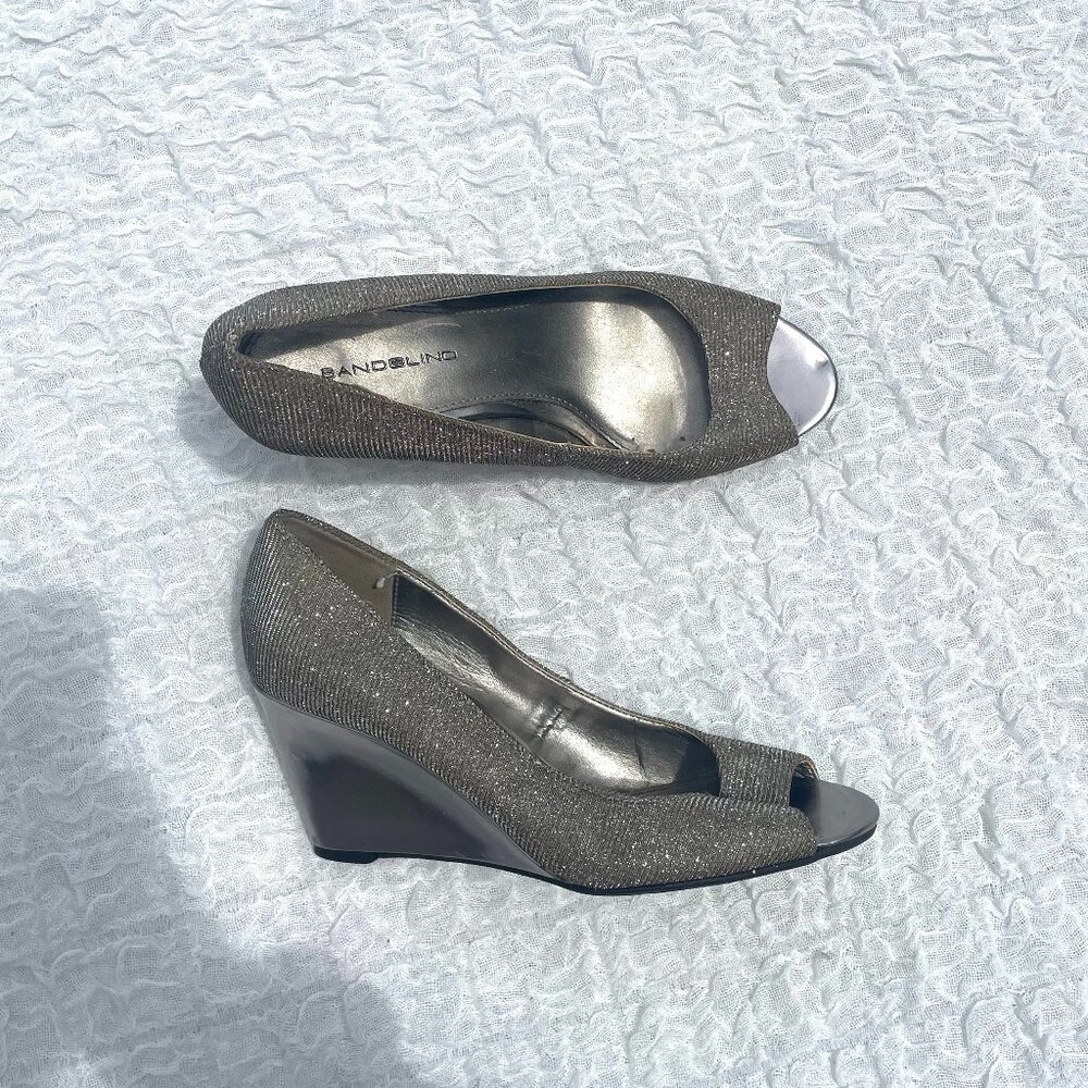 Metallic Silver Peep Toe Wedge Heels